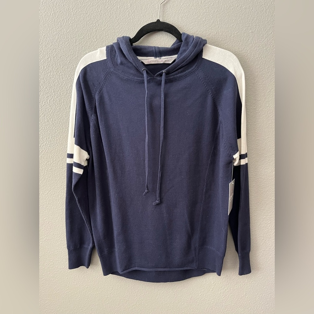 Women's Athleta Navy & White hooded sweater NWT